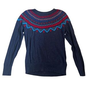 Merona Navy Blue Sweater with Red Pattern